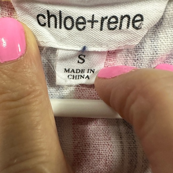 Chloe + Rene Linen Striped Embellished Gold Ring Neckline Sleeveless Blouse S - Picture 10 of 10